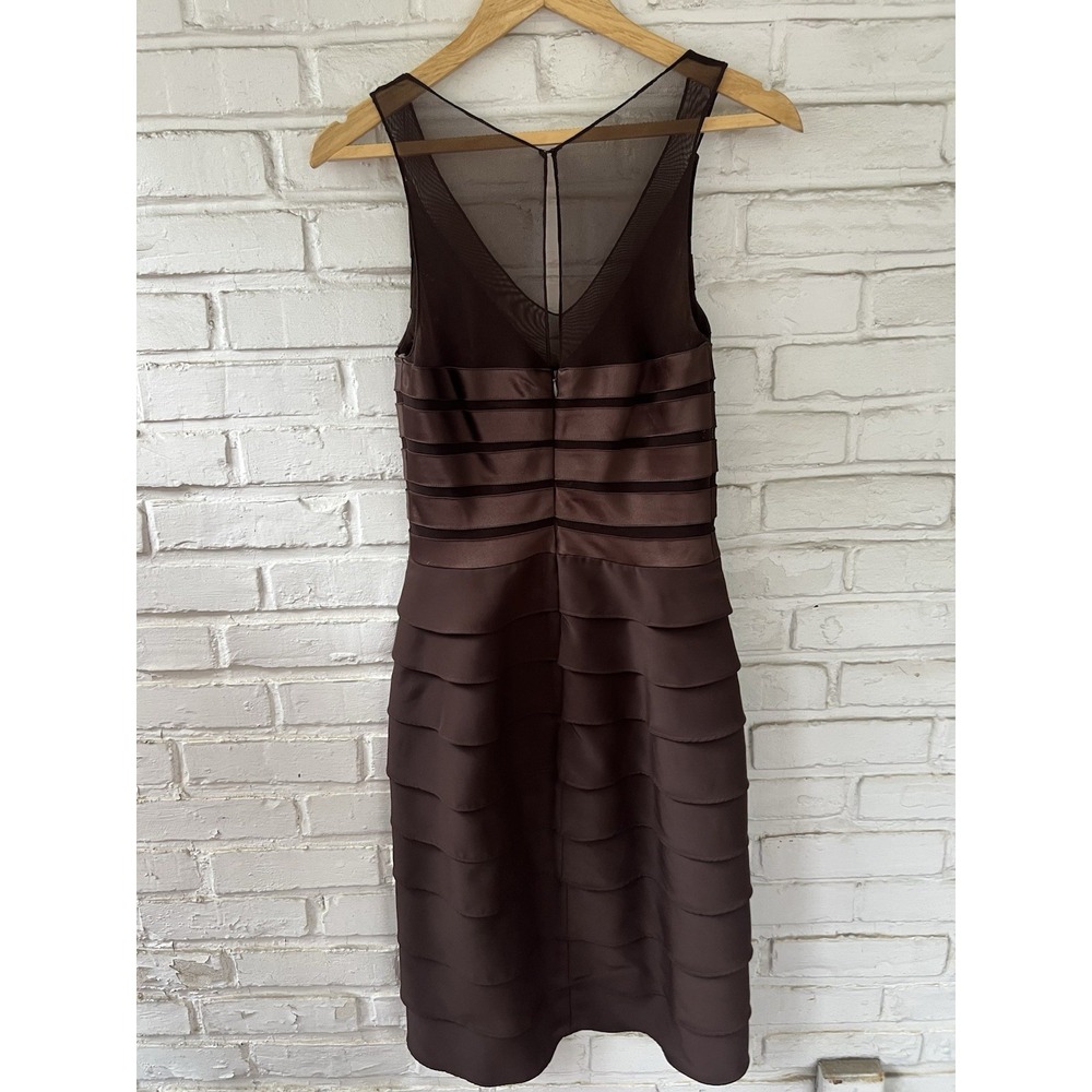 XS Scape Brown Tiered Cocktail Dress Size 6 Mesh V Neck Wedding Guest Midi